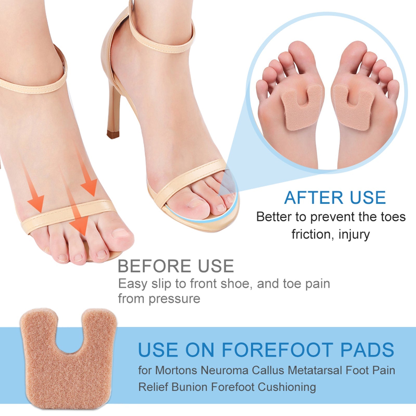 U-shaped Felt Anti Abrasion Pad, Reduces Friction, Relieves Foot Pain And Protects Toes From Skin Damage