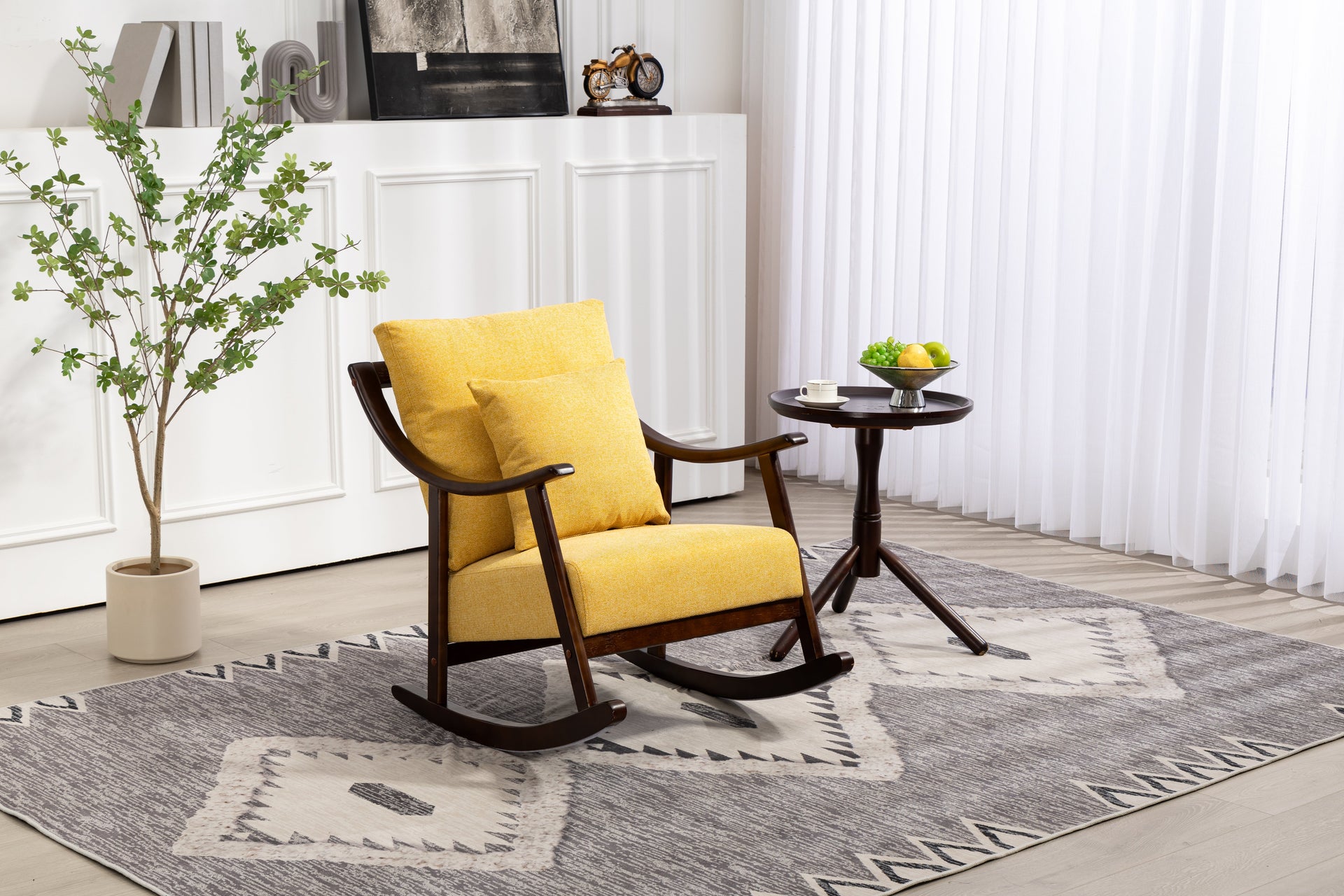 woven fabric Mid Century Modern Accent Chairs Comfy Upholstered Glider Arm Chair with Solid Wood for Living Room Bedroom Balcony