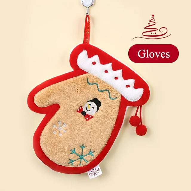 Christmas hand towel hanging style, new thickened coral fleece absorbent quick drying cloth, kitchen embroidery hand towel