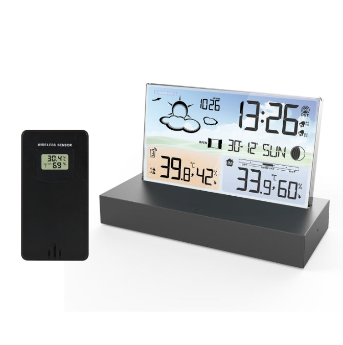 Transparent glass weather clock 3396C color screen RF wireless multi function weather forecast electronic alarm clock
