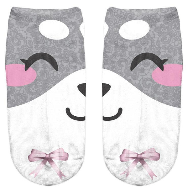 Thin 3D Digital Animal Printed Women's Socks Shallow Socks Adult Invisible Socks