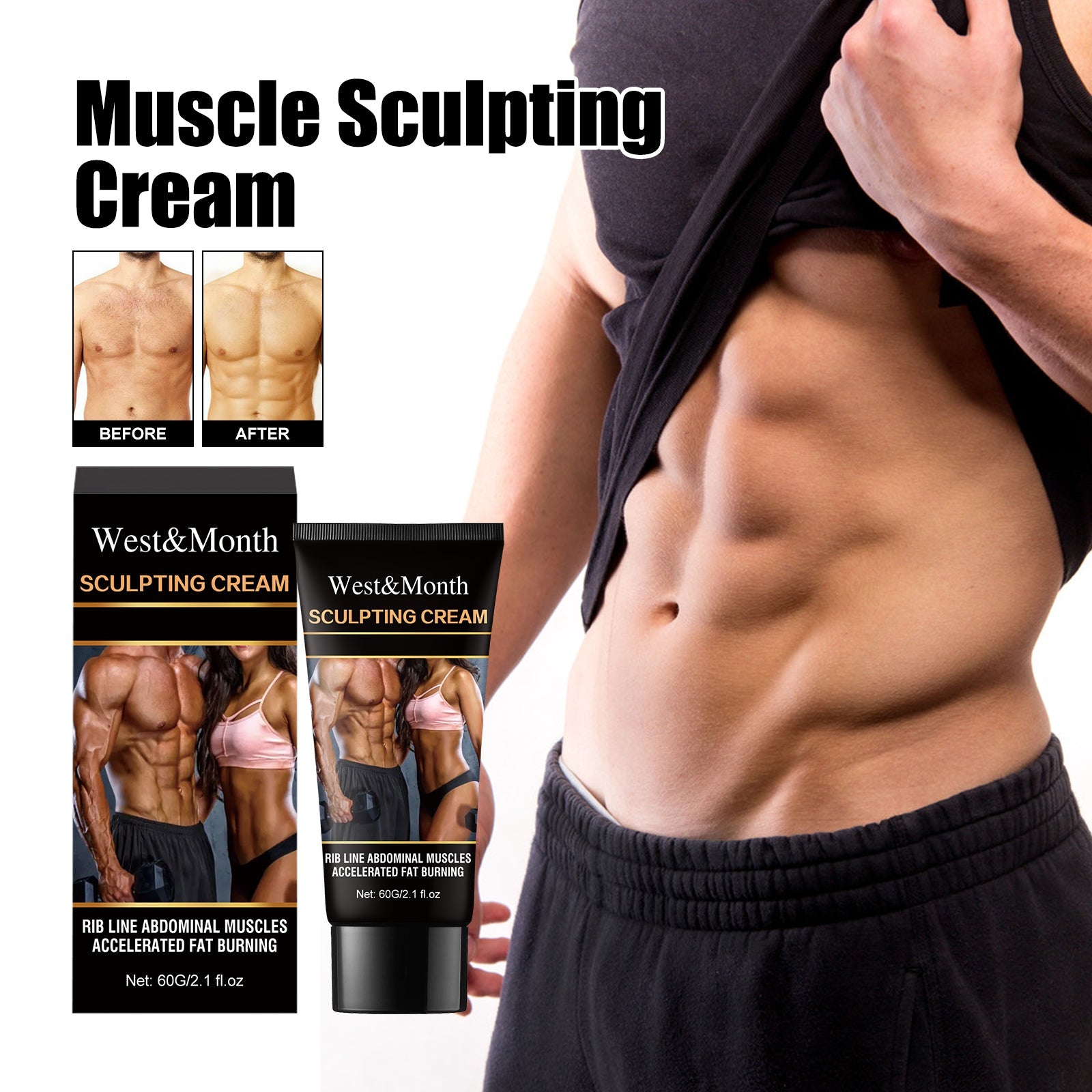 Muscle Sculpting Cream, Massage Firming Abdominal Muscles To Show The Waistline Abs Cream