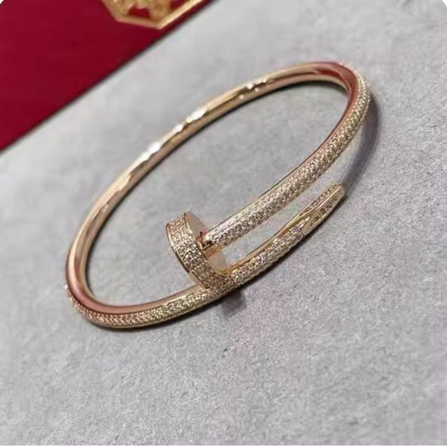 Precision Thick Plating Head and Tail Diamond Fashion Three-Circle Full Diamond Couple Bracelet