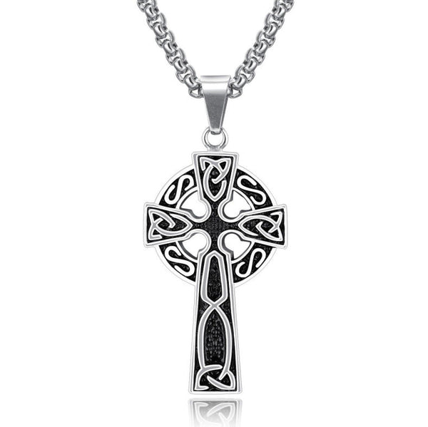 Spiral Cross Pearl Chain Necklace Titanium Steel Retro Pendant