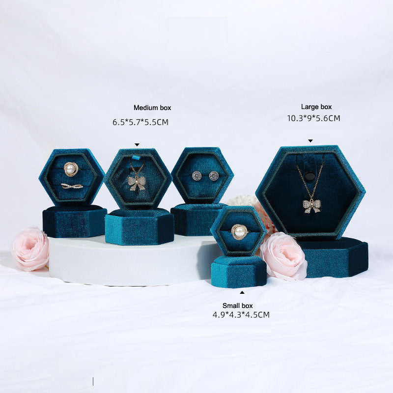 Hexagonal jewelry box, high-end Korean velvet ring earring box, jewelry box, jewelry packaging box