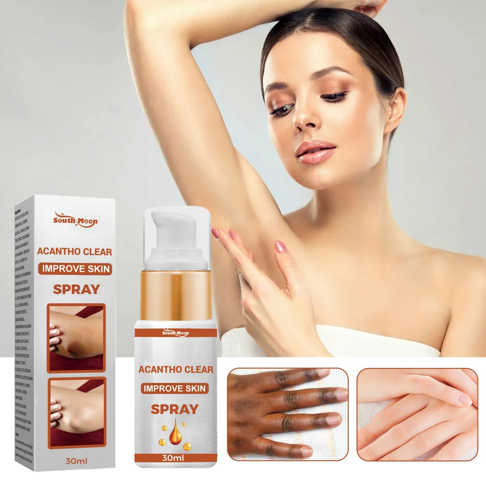 Acantho Clear Improve Skin Spray, Repair Black Spot, Elbow Knee Joint Black Whitening Skin Spray
