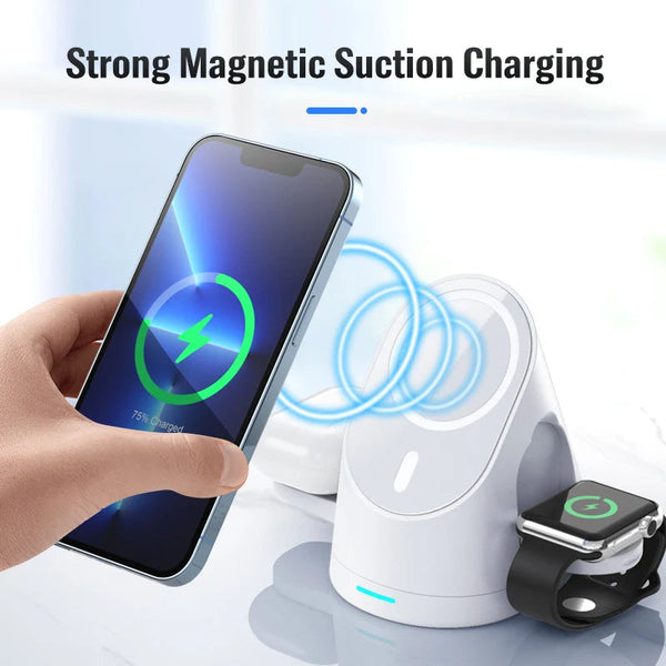 Magnetic wireless charger vertical three in one wireless charging stand suitable for Apple phones headphones and watcheser