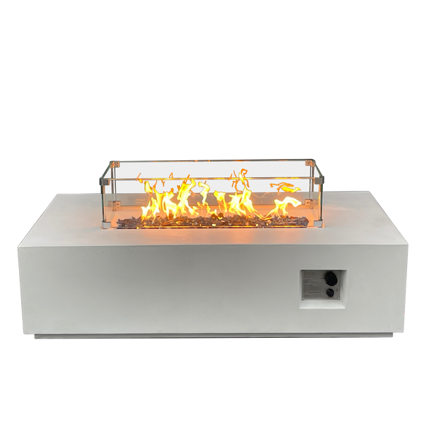 52 Inch Outdoor Concrete Propane gas rectangle Fire Pit table in Antique white color