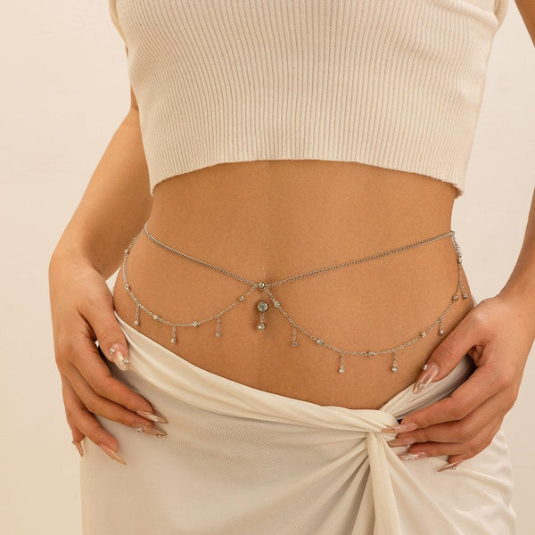Zircon navel nail body chain sexy imitation pearl tassel chain