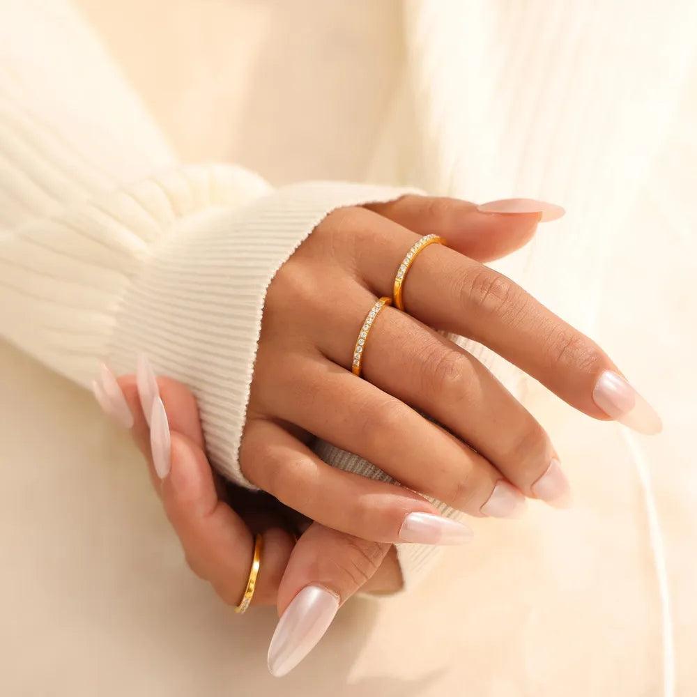 Zircon fine ring stackable accessory niche and simple titanium steel PVD plated ring for women