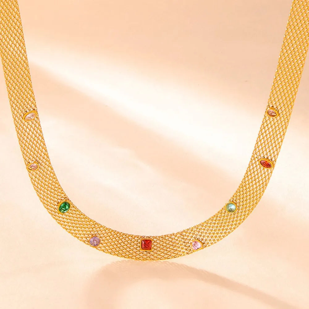 Geometric Colorful Zircon Necklace Titanium Steel PVD Plated Non Fading Jewelry