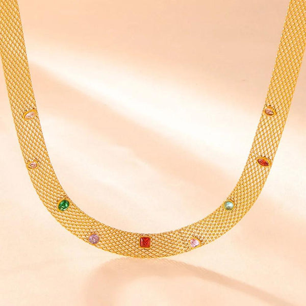 Geometric Colorful Zircon Necklace Titanium Steel PVD Plated Non Fading Jewelry
