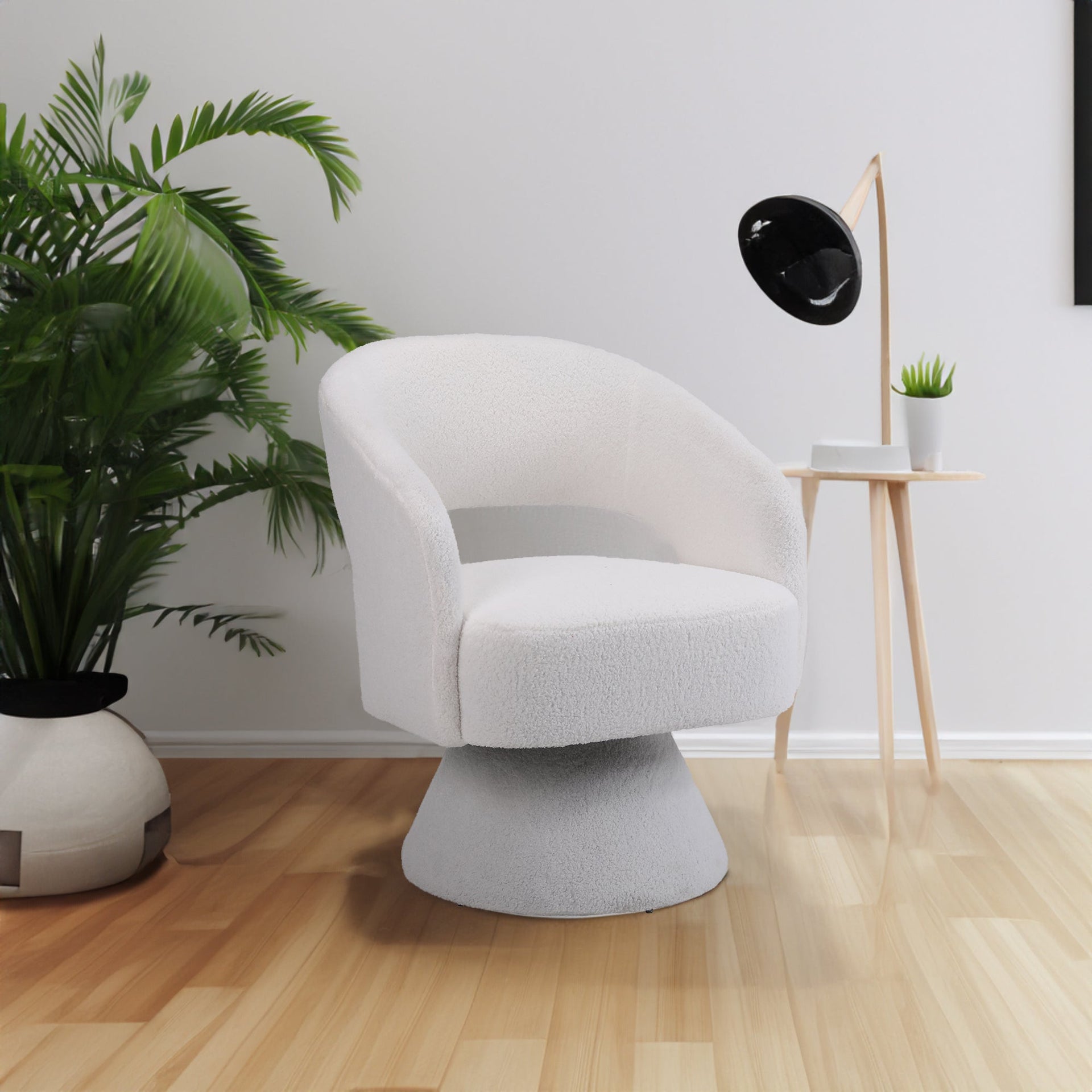 Swivel Accent Chair Armchair  Round Barrel Chair in Fabric for Living Room Bedroom White