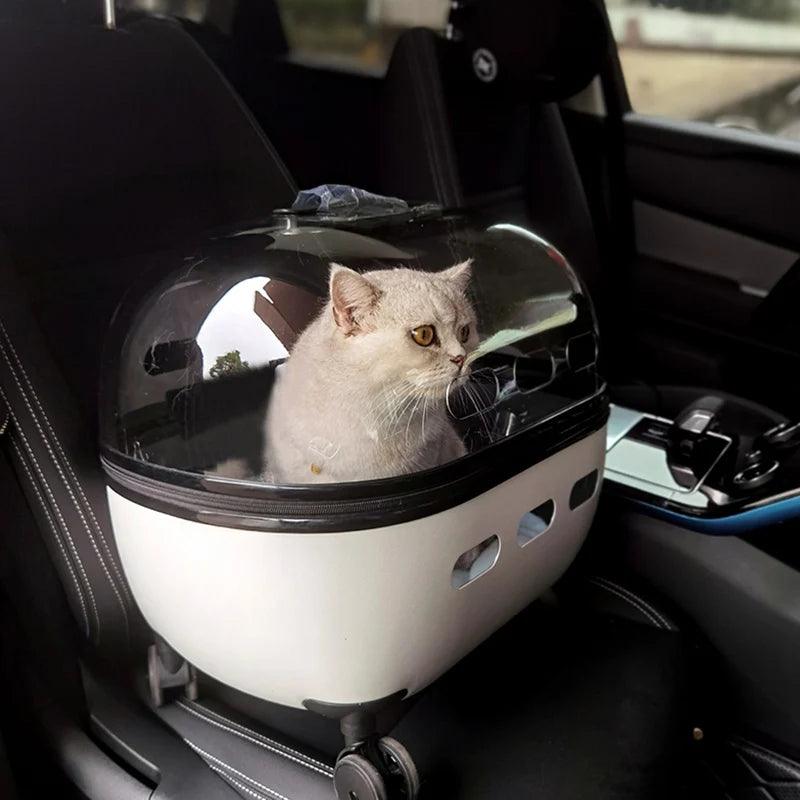 New Transparent Capsule Pet Travel Trolley Carriers Bag Stroller for 10kg Puppies Dogs Cat with Wheel