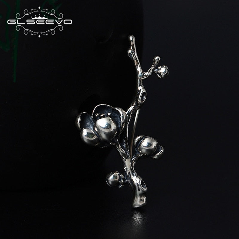 GLSEEVO Vintage Magnolia Brooches For Women Gift 925 Sterling Silver Luxury Brooch Broche Plata De Ley 925 Fine Jewellery