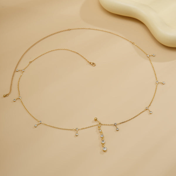 Sexy rhinestone puncture navel nail waist chain, sweet and cool summer body chain