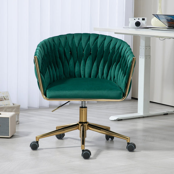 Modern design with wheels and a hand woven dressing chair with adjustable 360 ° rotation height (green)