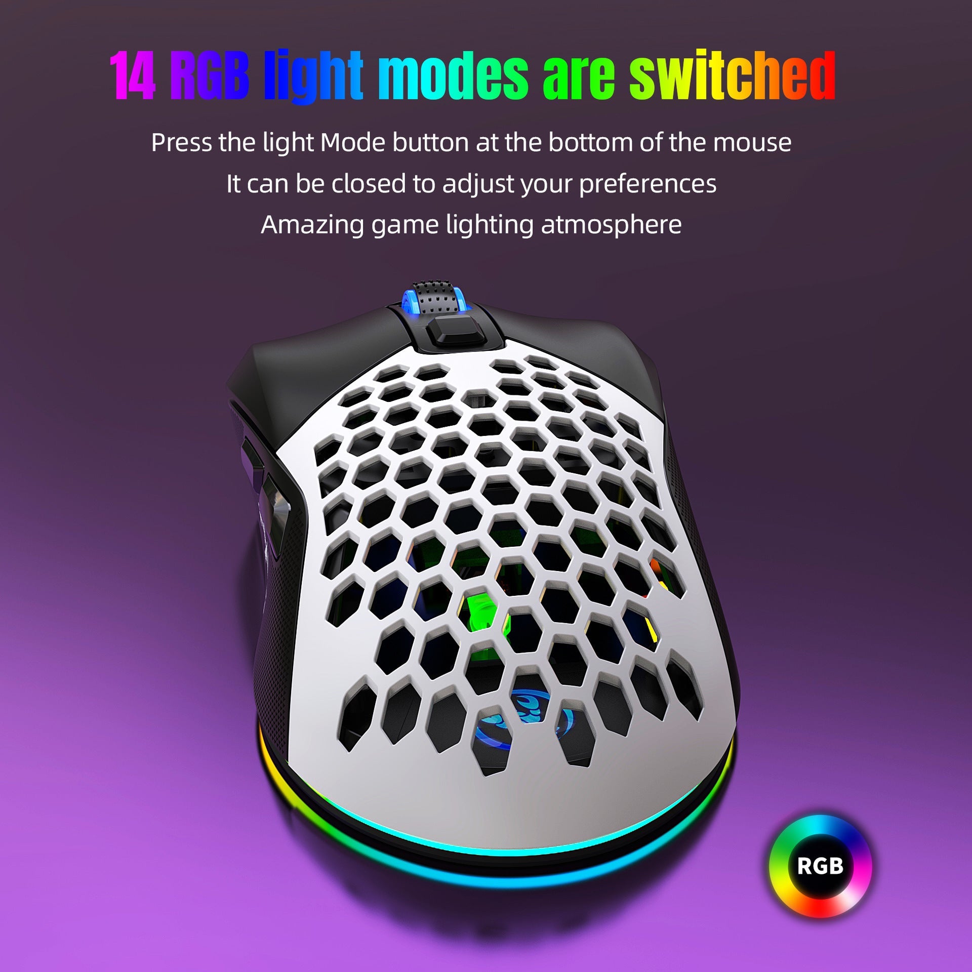 Wired mouse RGB backlight 7200dpi hole gaming mouse interchangeable back cover lightweight