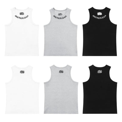 Gothic Letter Embroidery Ribbed Tank Top Men's Sports Fitted Casual Striped Sleeveless T-Shirt
