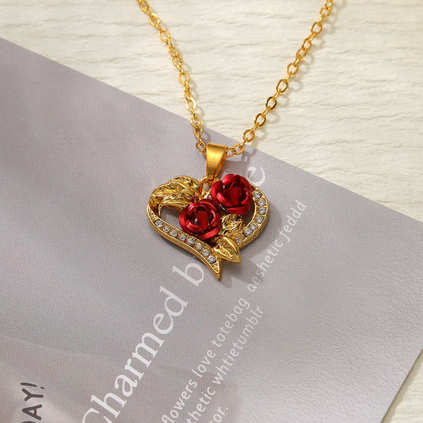 Creative Love Rose Heart Pendant Necklace For Women Exquisite Zircon Forever Necklace Romantic Valentines Day Jewelry