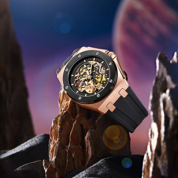 Fully automatic mechanical watch for men fashionable multi-color silicone tape waterproof watch
