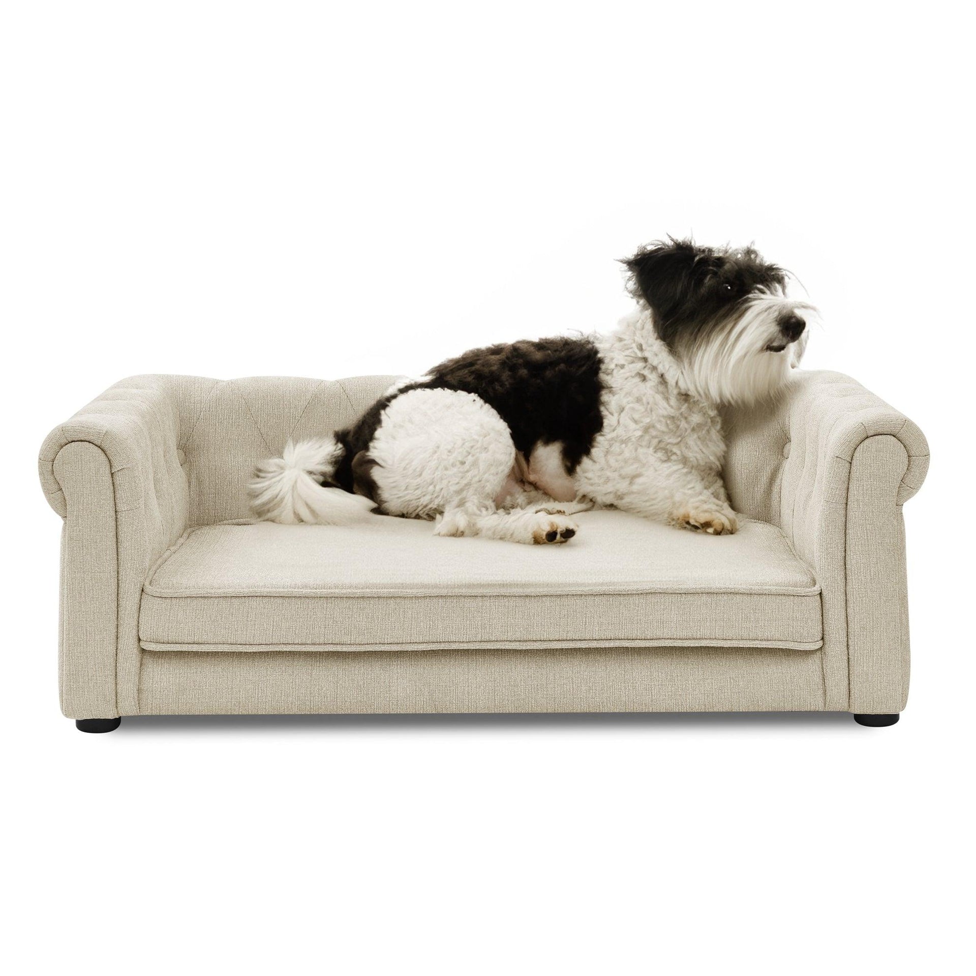 Elegant Rectangle Pet Bed for Medium and Large Dogs, Durable Elevated Dog Sofa Bed, Comfortable Dog Couch Beige