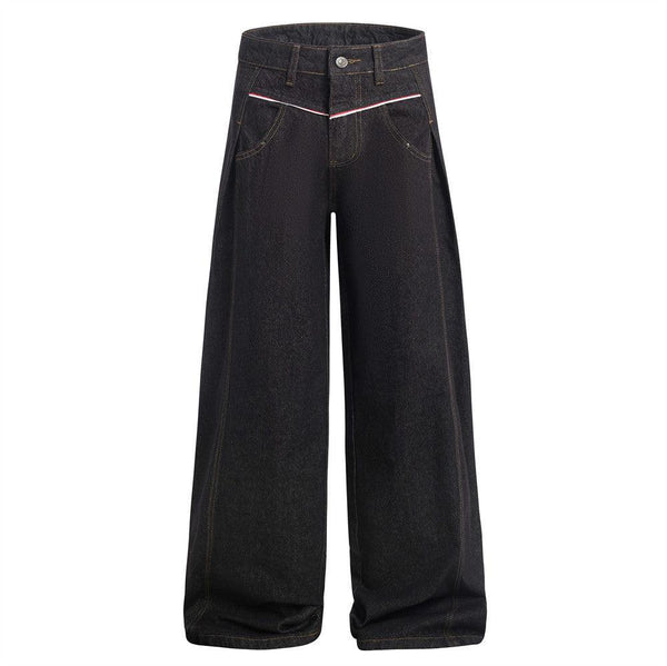 American High Street Design Denim Wide Leg Long Pants Men's Vibe Trendy Side Pleated Loose Casual Trousers