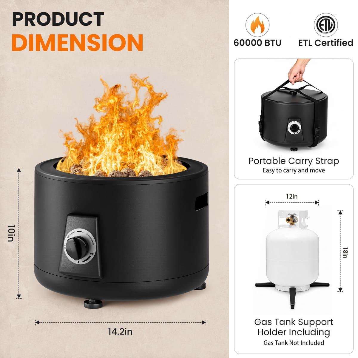 Pyra Portable Propane Fire Pit, 60,000 BTU Smokeless Outdoor Fire Pit