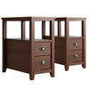 Set of 2 End Table Wooden with 2 Drawer & Shelf Bedside Table-Brown - Brown