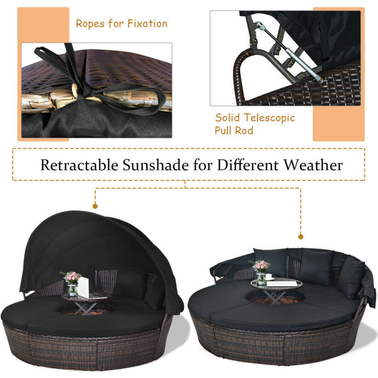 Outdoor Daybed with Retractable Canopy - Black