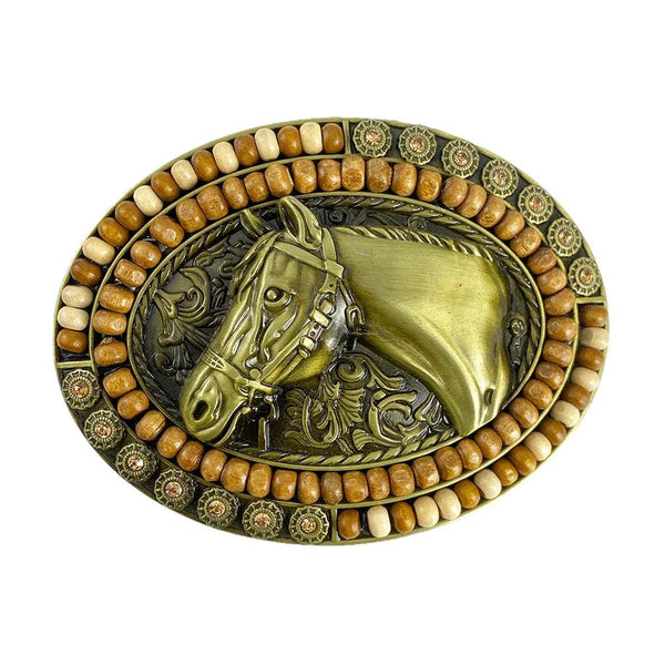 TOPACC Western Oval Wood Beads Horse Belt Buckle - Gifts for You 'n Me
