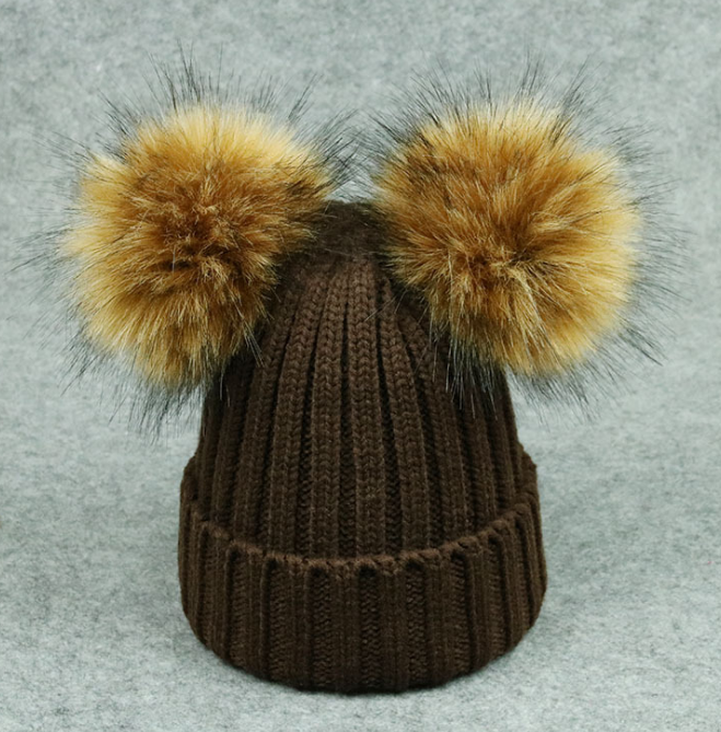 Modern Trend Children's Winter Toddler Baby Kids hat Cap With Two Double Pompom Ears Funny Hat