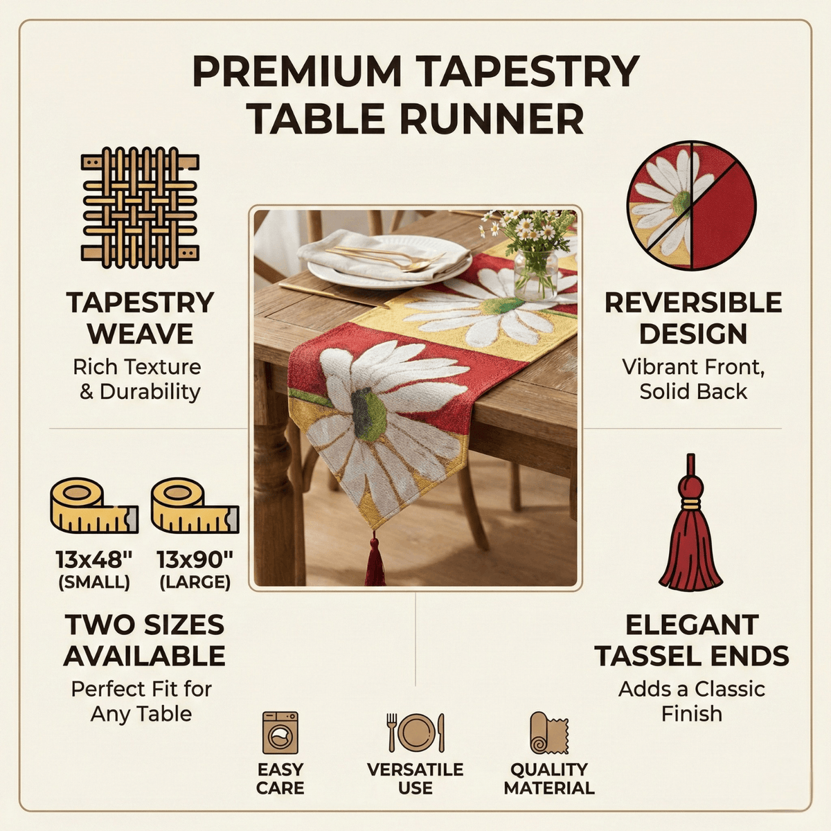 Tache Loves Me Not Daisy Tapestry Table Runner (9046)