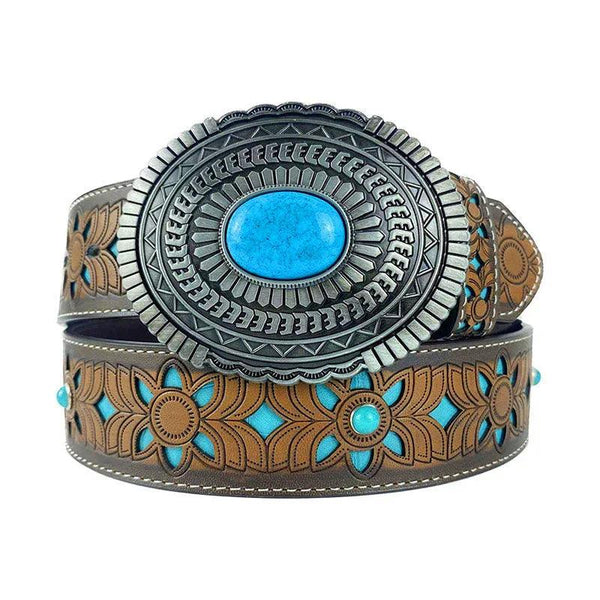 TOPACC Western Turquoise Belts - Oval Turquoise Buckle#2 Copper/Bronze - Gifts for You 'n Me