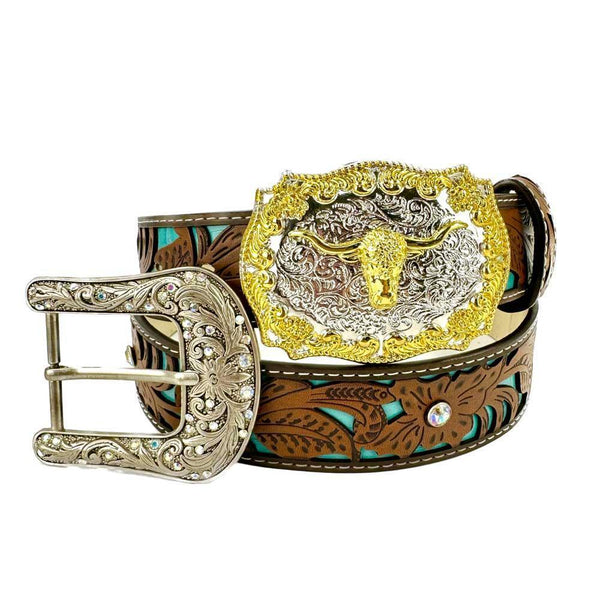 TOPACC Western Turquoise Belts - Texas Longhorn Belt Buckle - Gifts for You 'n Me