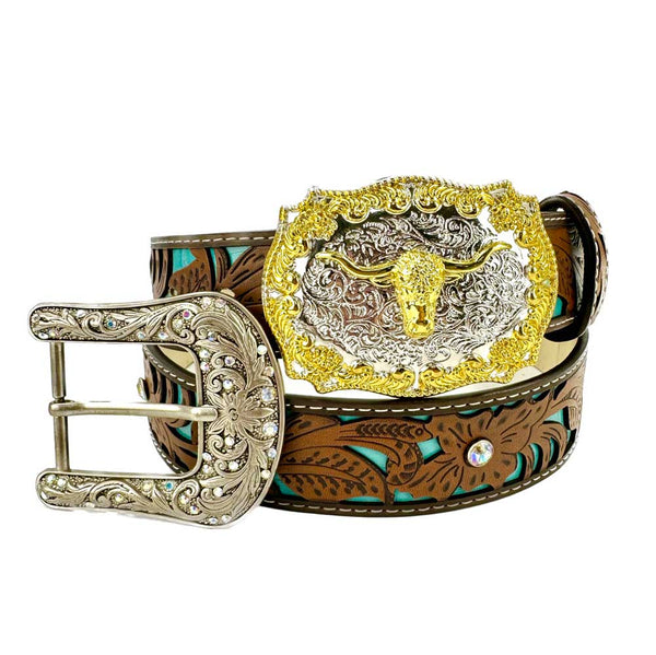 TOPACC Western Turquoise Belts - Texas Longhorn Belt Buckle