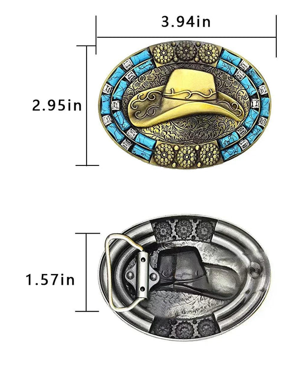 TOPACC Western Turquoise Oval Cowboy Hat Belt Buckle Copper/Bronze - Gifts for You 'n Me