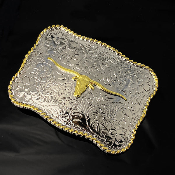 TOPACC Rectangle Two Tone Longhorn Cow Belt Buckle