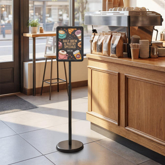 8.5 x 11Inch Sign Holder Stand with Snap-Open Frame and 360° Rotation-Black
