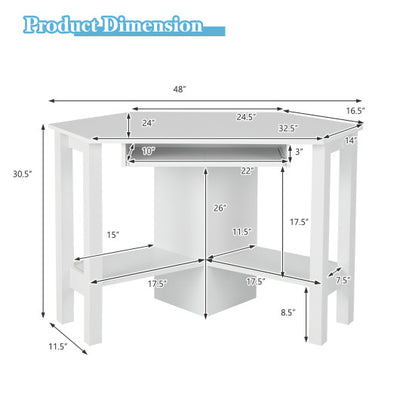 Wooden Study Computer Corner Desk with Drawer-White