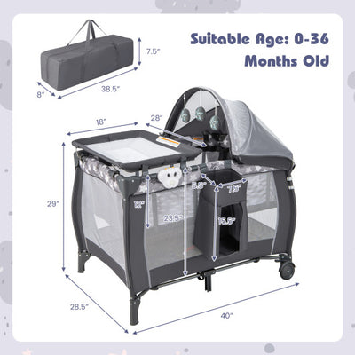 Portable Baby Nursery Center 4-in-1 Portable Travel Crib-Gray