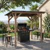 8.6 FT x 5 FT Grill Gazebo Cedar Wood BBQ Gazebo with 2 Side Serving Shelves-Brown