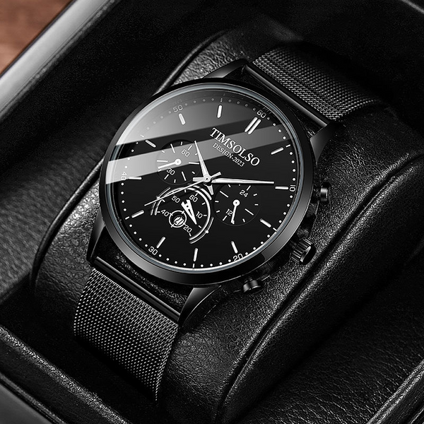 New Fashion Luminous Mens Watches Luxury Sport Quartz Mesh Strap Elegant  Waterproof Wristwatch For Men