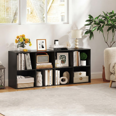 8-Cube Bookcase Bookshelf with 2 Anti-Tipping Kits Storage Organizer-Black