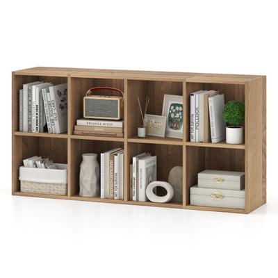 8-Cube Bookcase Bookshelf with 2 Anti-Tipping Kits Storage Organizer-Natural