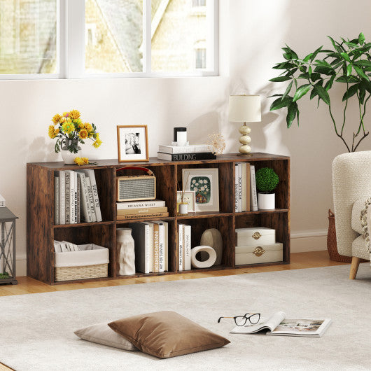 8-Cube Bookcase Bookshelf with 2 Anti-Tipping Kits Storage Organizer-Rustic Brown
