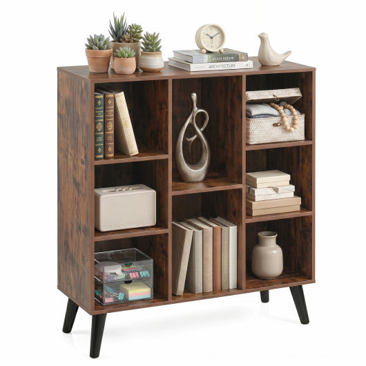 8-Cube Bookcase with Raised Support Legs for Living Room-Rustic Brown
