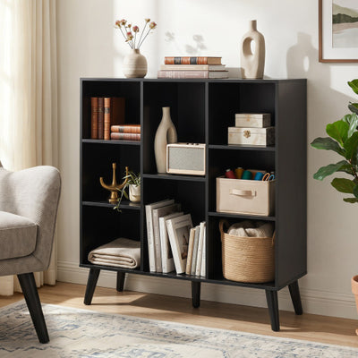 8-Cube Bookcase with Raised Support Legs for Living Room-Black