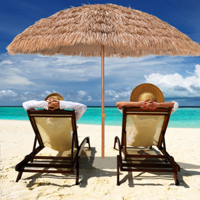 8 Feet Patio Thatched Tiki Umbrella Hawaiian Hula Beach Umbrella