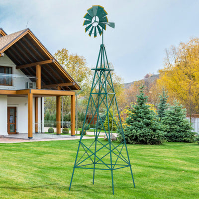 8 Feet Windmill Metal Ornamental Wind Wheel Weather Resistant-Green